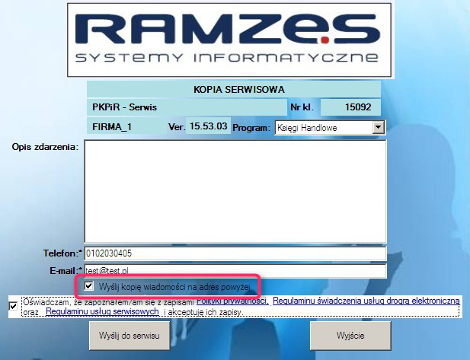 Wysyłka z Aplikacji Ramzes kopii wiadomości na dowolny dodatkowy adres