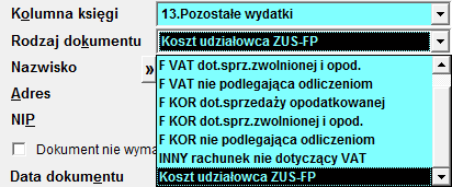 PKPiR - kolumna 13 - ZUS-FP udziałowca