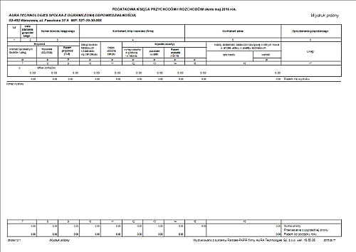 Wydruk podatkowej książki przychodów i rozchodów