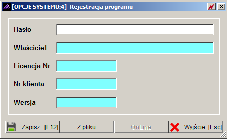 Rejestracja programu